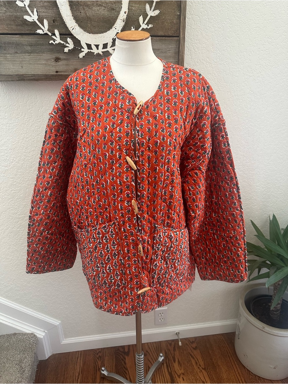 Doen‎ Tours Jacket Quilted Red Patterned Women’s size XL
